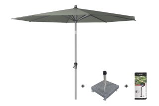 Platinum Riva stokparasol 3 m. rond - Olive met voet en hoes