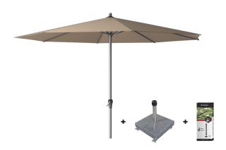 Platinum Riva stokparasol 3.5 m. rond - Taupe met voet en hoes