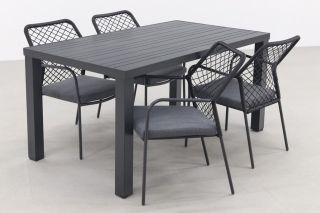 Dido Black/Lena 160 cm. - stapelbare tuinset - 5-delig 