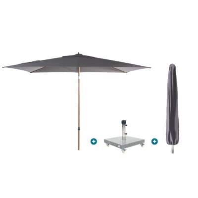 4SO Azzurro stokparasol 200x300 cm. - Houtlook/Charcoal Sevilla voet en hoes