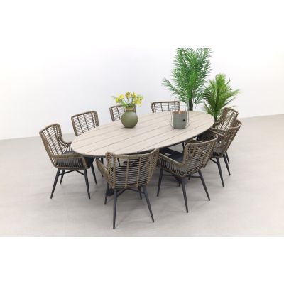 Jasmine Naturel/GI Edison 8-persoons ovale dining tuinset 280x140 cm.