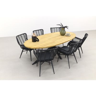 Jasmine Black/Taste Prado Ellips 6-persoons dining tuinset 240x115 cm. - Teak