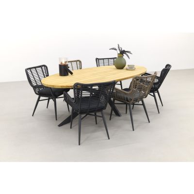 Jasmine/Taste Prado Ellips 6-persoons ovale dining tuinset 240x115 cm. - Black/Naturel mix