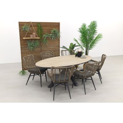 Jasmine Naturel/GI Edison 6-persoons ovale dining tuinset 220 x 115 cm.