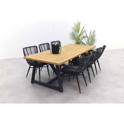 Jasmine Black/Noah 6-persoons dining tuinset 260x100 cm. - Teak OP=OP