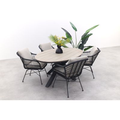 GI Margriet zwart/zand / Edison 180 x 115 cm. tafel - ovale tuinset