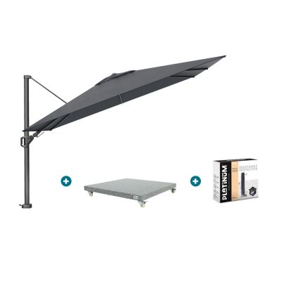 Platinum Challenger zweefparasol Premium T2 2,6x3,5 m - Faded Black met voet en hoes
