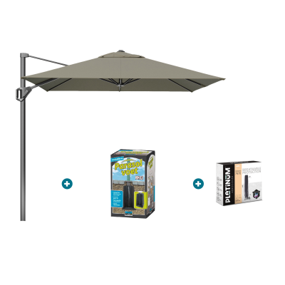 Platinum Voyager zweefparasol T1 2.5x2.5 m. - Taupe met ingraafvoet en hoes