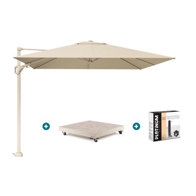 Platinum Challenger parasol Premium T2 3x3 m - Champagne Sandstone - met vulbare parasolvoet en hoes