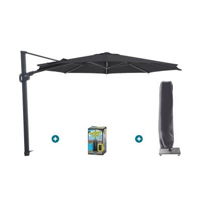 Perfect Shadow Eclipse ronde zweefparasol Ø350 cm. - Antraciet/Ash black met ingraafvoet en hoes
