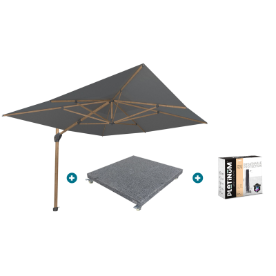4-Seasons zweefparasol Hacienda 300 x 400 - Woodlook/Charcoal met voet en hoes