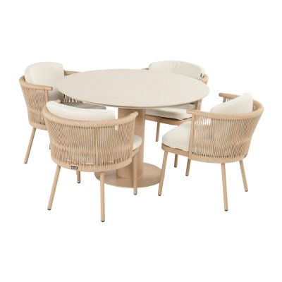 Hartman Toledo/Girona ronde rope tuinset voor 4 personen 120 cm. - Cappuccino
