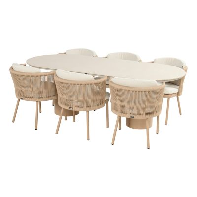 Hartman Toledo/Valencia ovale tuinset voor 6 personen 220x100 cm. - Cappuccino