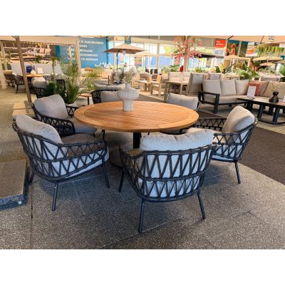 4SO Calpi/Saba low dining tuinset Ø160 cm. - Antraciet (SHOWMODEL DUIVEN)
