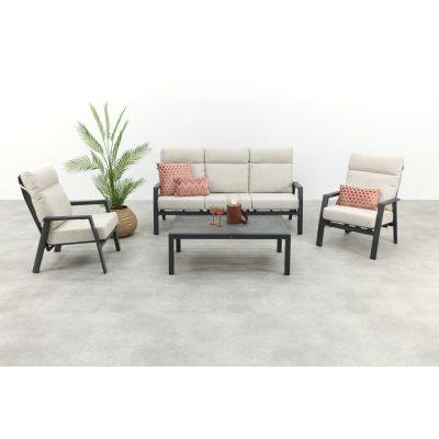 Lagos/Atlanta stoelen & 3-zitsbank loungeset 5-delig verstelbaar - Antraciet