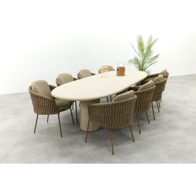 4SO Molina/Hampton 8-persoons ovale dining tuinset 330x110 cm. - Amber/Mortex