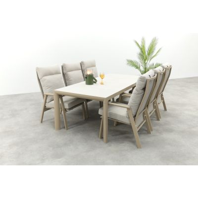 Lagos/Kings verstelbare tuinset voor 6 personen 220x100 cm. - Latte