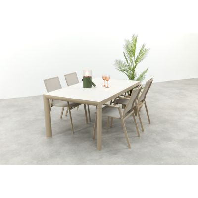 Atmos/Kings stapelbare 4-persoons tuinset 180x100 cm. - Latte