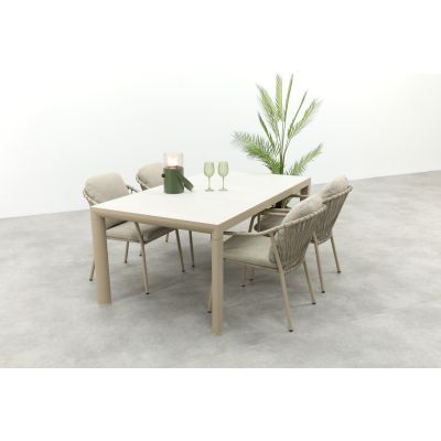 Pisa/Kings 4-persoons rope tuinset 180x100 cm. - Latte