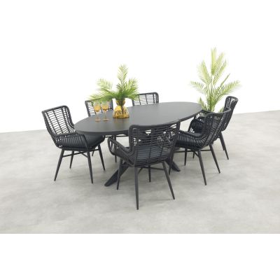 Jasmine Black/Ventaro 6-persoons ovale tuinset 240x115 cm. - Betonlook