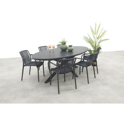 Stripe/Ventaro stapelbare ovale tuinset 240x115 cm. - Antraciet