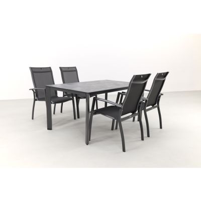 Kettler Legato/Edge stapelbare aluminium tuinset voor 4 personen 160x95 cm. - Antraciet