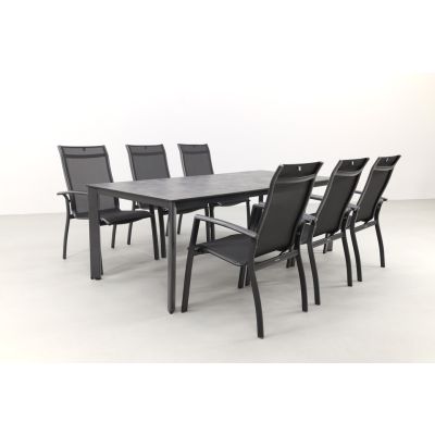 Kettler Legato/Edge stapelbare aluminium tuinset voor 6 personen 220x95 cm. - Antraciet