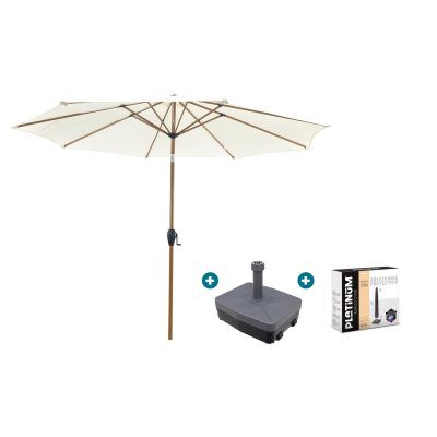 Kayu Stokparasol Ø300 cm. - Ecru/Woodlook met vulbare voet & hoes