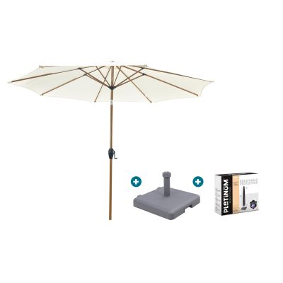 Kayu Stokparasol Ø300 cm. - Ecru/Woodlook met sleepvoet & hoes