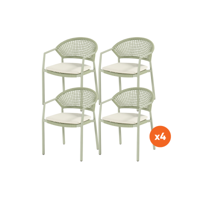 Set van 4 - Hartman Taragona stapelbare rope dining tuinstoel - Soft Green