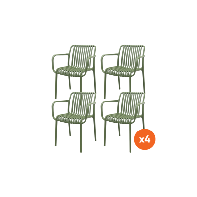 Set van 4 - Stripe stapelbare tuinstoelen - Mosgroen