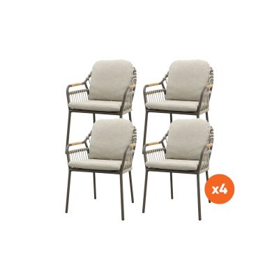 Set van 4 - Tenerife dining tuinstoel met teak armleuning - Terre