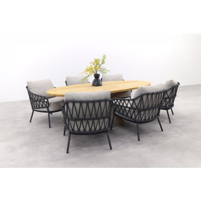4SO Calpi/Prado low dining tuinset 240x115 cm. (7-delig) - Antraciet/Teak