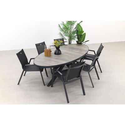 Hartman Napoli/Silva houtlook 240x115 cm. ovale tuinset - stapelbaar - 7-delig
