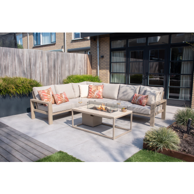 Verano/Cosiloft hoekbank loungeset met vuurtafel - Latte