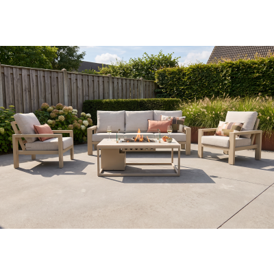 Verano/Cosiloft stoel-bank loungeset met vuurtafel - Latte