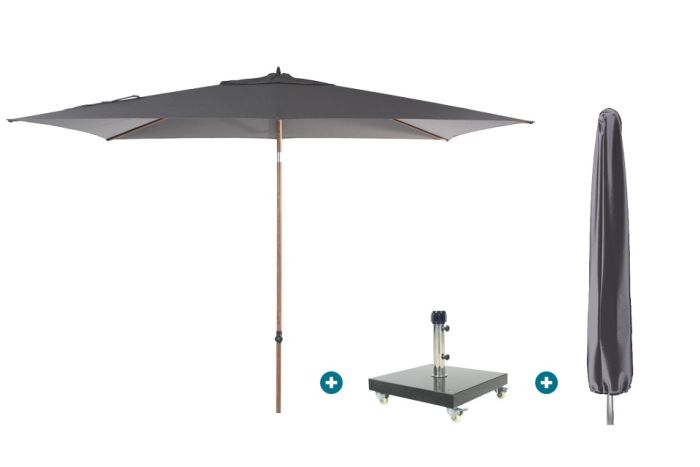 4SO Azzurro stokparasol 200x300 cm. - Houtlook/Charcoal Granada voet en hoes