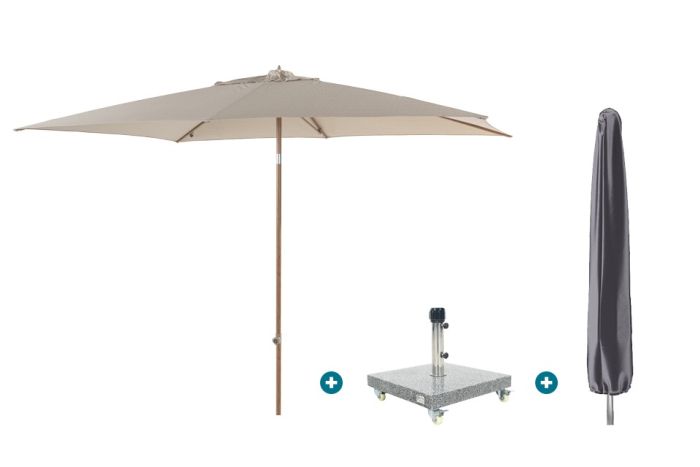 4SO Azzurro stokparasol 200x300 cm. - Houtlook/Zand Sevilla voet en hoes