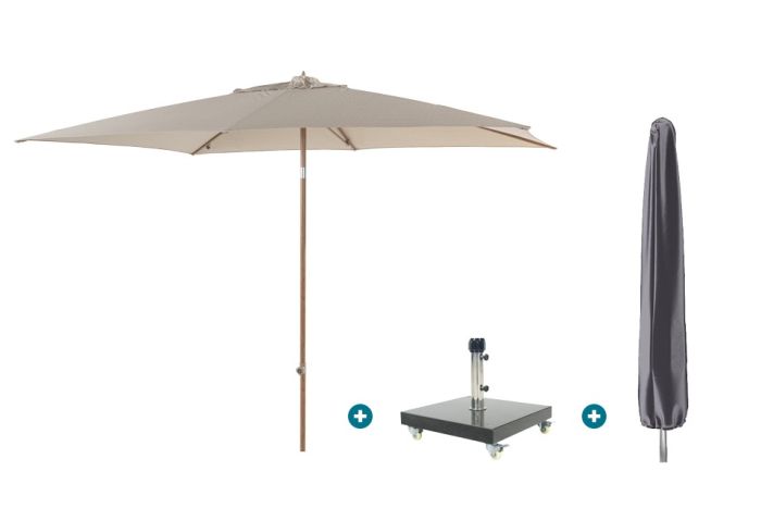 4SO Azzurro stokparasol 200x300 cm. - Houtlook/Zand Granada voet en hoes