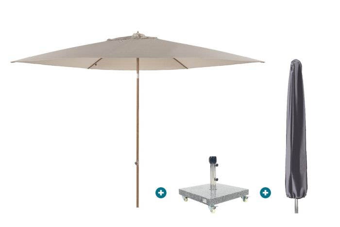 4SO Azzurro stokparasol 300 cm. - Houtlook/Zand Sevilla voet en hoes