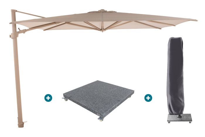 4-Seasons zweefparasol Siesta Premium 300 x 300 - Latte met voet en hoes