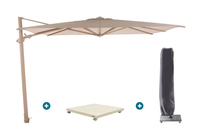 4-Seasons zweefparasol Siesta Premium 300 x 300 - Latte met Murcia voet en hoes