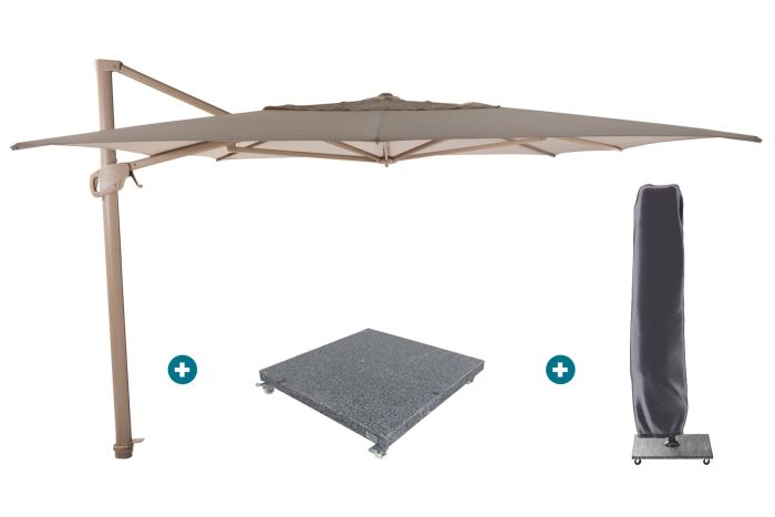4-Seasons zweefparasol Hacienda 300 x 400 - Latte/zand met voet en hoes
