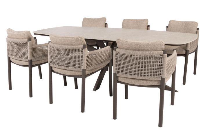 4SO Savanne/Prado 6-persoons Deens ovale tuinset 240x105 cm. - Terre