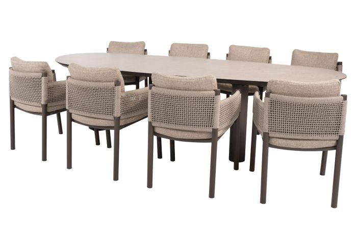 4SO Savanne/Denia 8-persoons organische (mango-vorm) tuinset 290x110 cm. - Terre