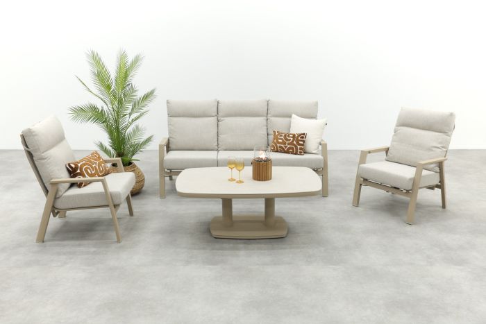 Lagos/Welton verstelbare 5-zits stoel-bank aluminium loungeset - Latte