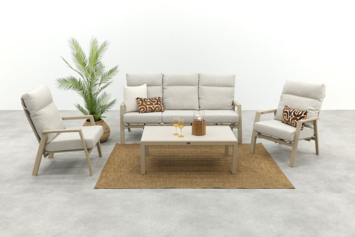 Lagos/Atlanta verstelbare 5-zits stoel-bank aluminium loungeset - Latte