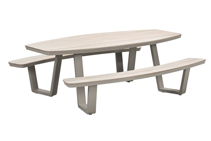 GI Bell ovale 6-persoons picknicktafel 220x193 cm. - Taupe