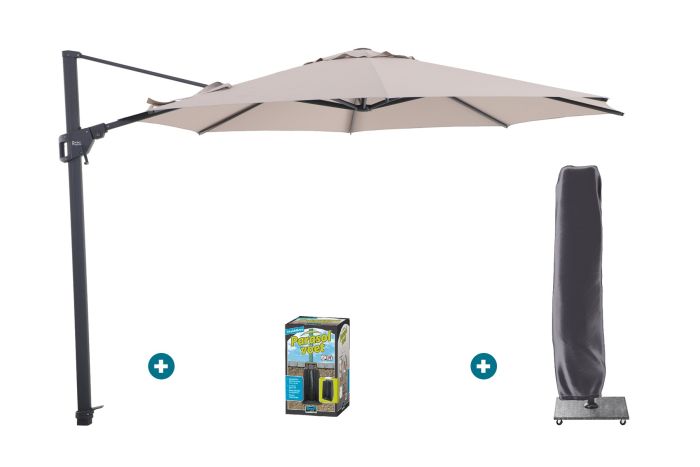 Perfect Shadow Luna ronde zweefparasol Ø350 cm. Flex+ - Antraciet/Urban Taupe met ingraafbare voet en hoes