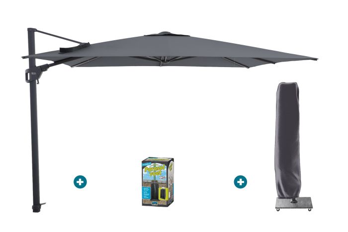 Perfect Shadow Luna zweefparasol 300x300 cm. Flex+ - Antraciet met ingraafbare voet en hoes